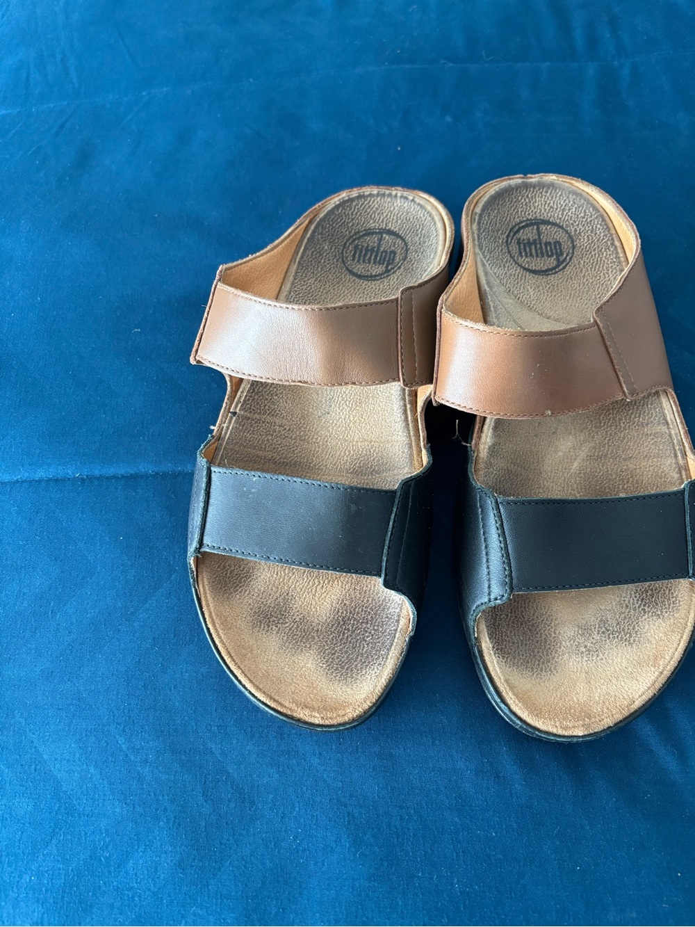 Fitflop Brown and Black Two-Strap Slide Sandals